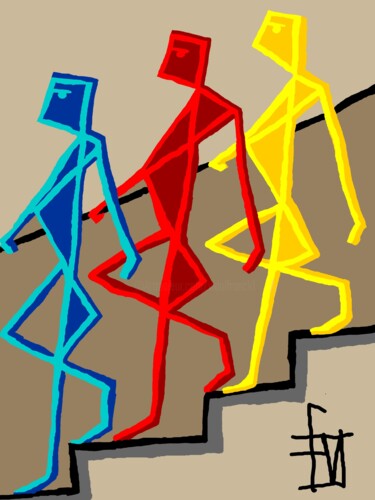 Arts numériques intitulée "l'homme qui descend" par Franck Vidal, Œuvre d'art originale, Peinture numérique