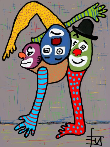 Digital Arts titled "clown à trois têtes" by Franck Vidal, Original Artwork, Digital Painting
