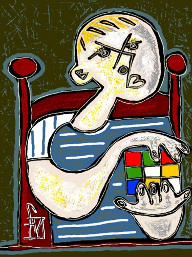 Arts numériques intitulée "joueur de rubik"s c…" par Franck Vidal, Œuvre d'art originale, Peinture numérique