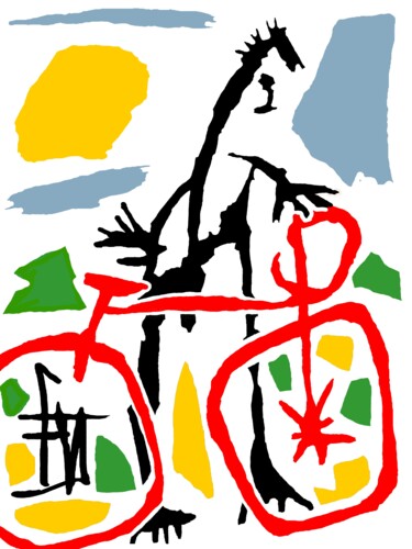 Arte digital titulada "le vélo rouge" por Franck Vidal, Obra de arte original, Pintura Digital
