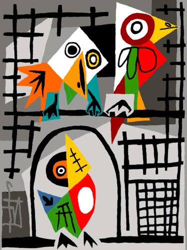 Arts numériques intitulée "la cage aux oiseaux" par Franck Vidal, Œuvre d'art originale, Peinture numérique