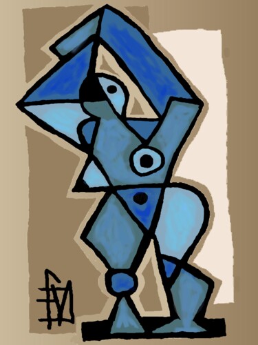Artes digitais intitulada "la statue bleue" por Franck Vidal, Obras de arte originais, Pintura digital