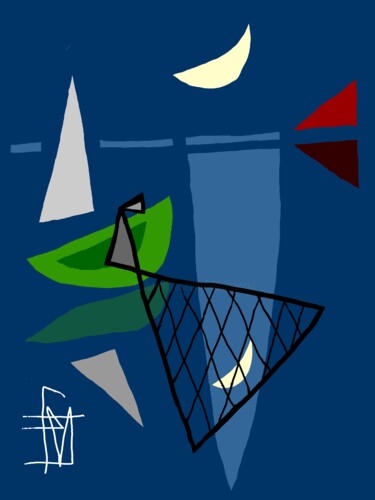 Arts numériques intitulée "Pêcheur de lune" par Franck Vidal, Œuvre d'art originale, Peinture numérique