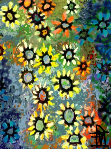 Artes digitais intitulada "galaxie florale" por Franck Vidal, Obras de arte originais, Pintura digital