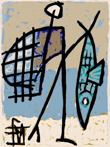Artes digitais intitulada "pêcheur de sardines…" por Franck Vidal, Obras de arte originais, Pintura digital