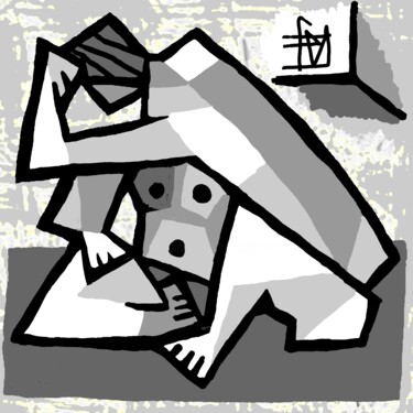 Digitale Kunst getiteld "le penseur cubiste" door Franck Vidal, Origineel Kunstwerk, Digitaal Schilderwerk
