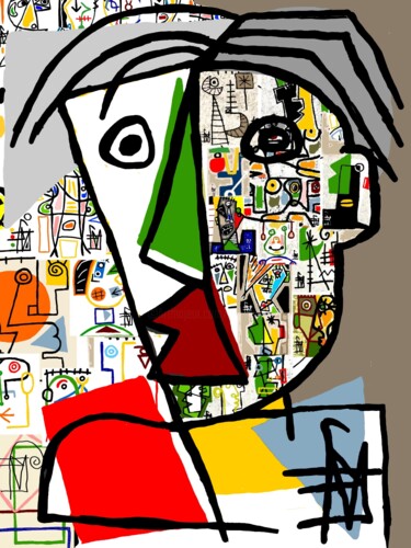 Arts numériques intitulée "tête sur têtes" par Franck Vidal, Œuvre d'art originale, Peinture numérique