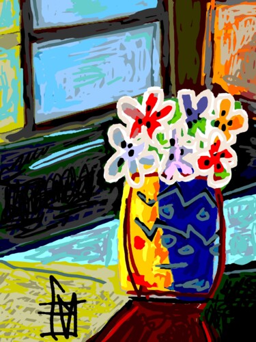 Arts numériques intitulée "fleurs devant la fe…" par Franck Vidal, Œuvre d'art originale, Peinture numérique