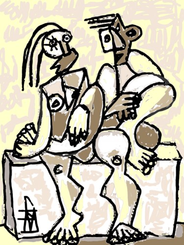 Artes digitais intitulada "couple assis" por Franck Vidal, Obras de arte originais, Pintura digital