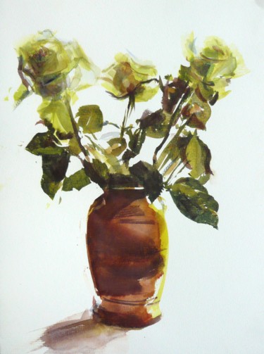 Peinture intitulée "Le pot aux roses" par Franck Le Boulicaut, Œuvre d'art originale, Aquarelle