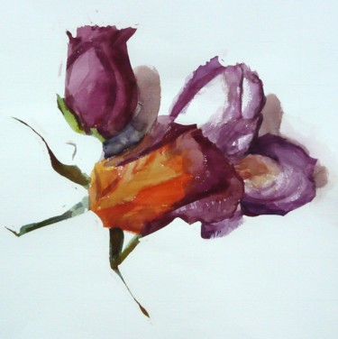 Painting titled "Rose rouille" by Franck Le Boulicaut, Original Artwork, Watercolor