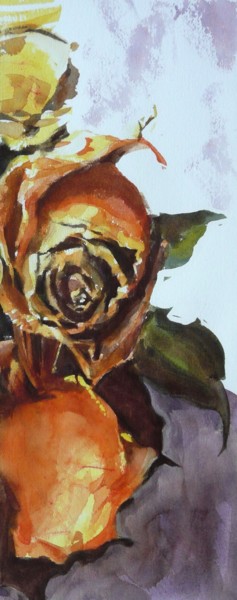 Painting titled "Roses séchées" by Franck Le Boulicaut, Original Artwork, Watercolor