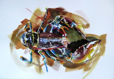 Painting titled "Homard bleu" by Franck Le Boulicaut, Original Artwork, Watercolor