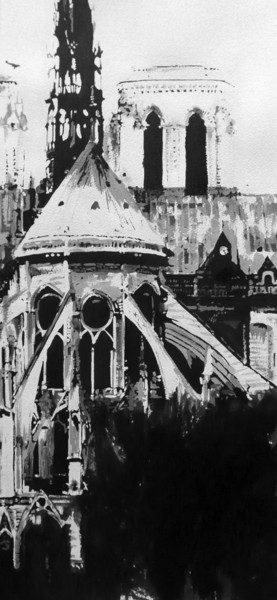 Painting titled "Chevet de Notre-Dame" by Franck Le Boulicaut, Original Artwork, Ink