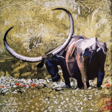 Drawing titled "Année du buffle" by Franck Le Boulicaut, Original Artwork, Pastel