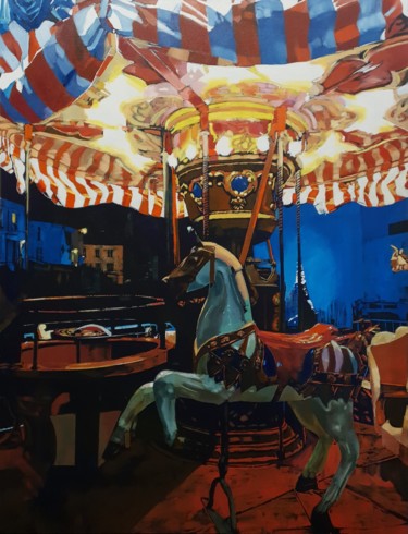 Malerei mit dem Titel "Merry-go-round" von Franck Le Boulicaut, Original-Kunstwerk, Öl