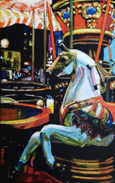 Desenho intitulada "Carousel" por Franck Le Boulicaut, Obras de arte originais, Pastel