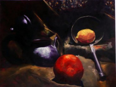 Peinture intitulée "Théière aux agrumes" par Franck Le Boulicaut, Œuvre d'art originale