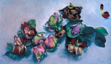 Painting titled "Roses fanées" by Franck Le Boulicaut, Original Artwork