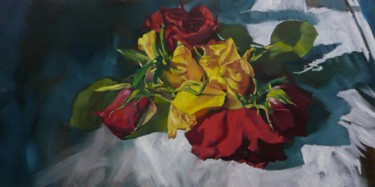 Painting titled "Roses fanées au tor…" by Franck Le Boulicaut, Original Artwork, Oil