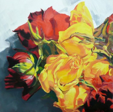 Painting titled "Roses alanguies" by Franck Le Boulicaut, Original Artwork, Oil
