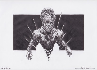 Dessin intitulée "Beast X" par Franck Renaud, Œuvre d'art originale, Encre