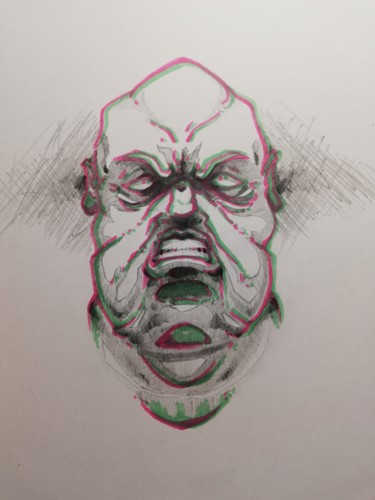 Tekening getiteld "Angry Boy" door Franck Renaud, Origineel Kunstwerk, Potlood