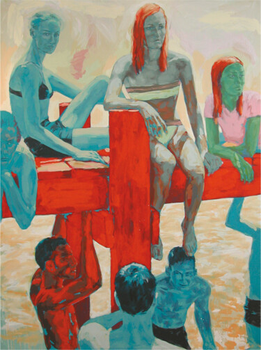 Schilderij getiteld "The red cross" door Franck Sanson, Origineel Kunstwerk, Olie