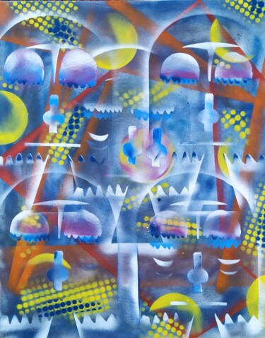 Malerei mit dem Titel "Masquottes2" von Franck Werner, Original-Kunstwerk, Sprühfarbe