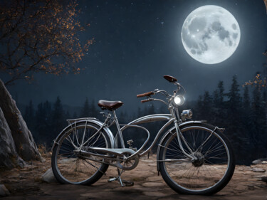 Digitale Kunst mit dem Titel "Bicyclette Argentée" von Francky Xv Wolff, Original-Kunstwerk, KI-generiertes Bild