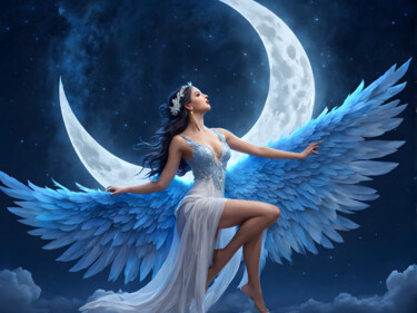 Digital Arts titled "Ange de la Lune" by Francky Xv Wolff, Original Artwork, AI generated image