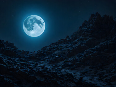 Digital Arts titled "Lune derrière la Mo…" by Francky Xv Wolff, Original Artwork, AI generated image