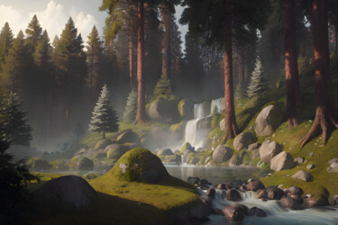 Arts numériques intitulée "Calme de la Forêt" par Francky Xv Wolff, Œuvre d'art originale, Image générée par l'IA