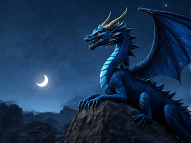 Digitale Kunst mit dem Titel "Dragon sur la Monta…" von Francky Xv Wolff, Original-Kunstwerk, KI-generiertes Bild