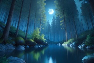 Digitale Kunst mit dem Titel "Lumière de la Lune" von Francky Xv Wolff, Original-Kunstwerk, KI-generiertes Bild