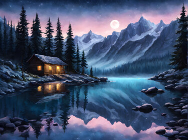 Digital Arts titled "Chalet Isolé" by Francky Xv Wolff, Original Artwork, AI generated image