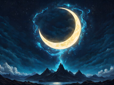 Arte digitale intitolato "Lune Emprisonnée" da Francky Xv Wolff, Opera d'arte originale, Immagine generata dall'IA