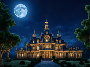Digital Arts titled "Château dans la Nuit" by Francky Xv Wolff, Original Artwork, AI generated image