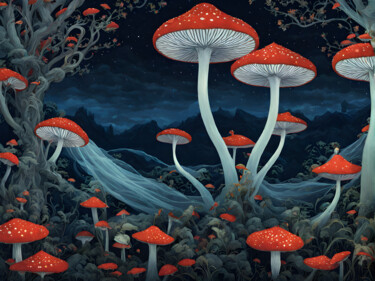 Digital Arts titled "Champignons Géants" by Francky Xv Wolff, Original Artwork, AI generated image