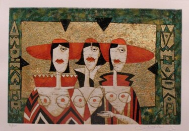 Painting titled "tre sorelle streghe" by Franco Anselmi, Original Artwork