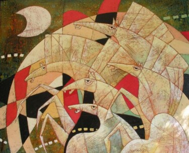 Peinture intitulée "RUSH HOUR - HORSES…" par Franco Anselmi, Œuvre d'art originale