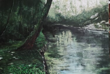 Pittura intitolato "Paesaggio fluviale" da Franco Bencivenga, Opera d'arte originale, Olio