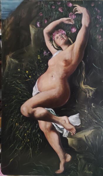 Painting titled "Nudo flora" by Franco Bencivenga, Original Artwork, Oil