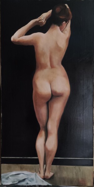 Painting titled "Nudo di spalle" by Franco Bencivenga, Original Artwork, Oil