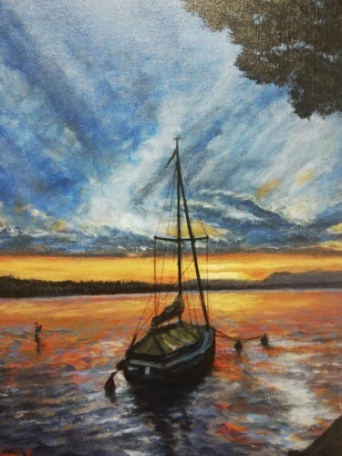 Pittura intitolato "Barca al tramonto" da Franco Forante, Opera d'arte originale, Acrilico