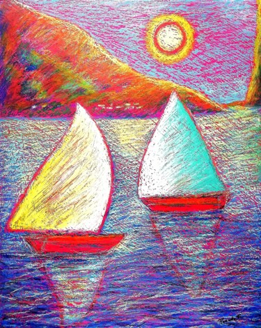 Painting titled "Regata sul Garda n°…" by Franco Forante, Original Artwork, Pastel