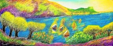 Pintura intitulada "Regata sul Garda n°…" por Franco Forante, Obras de arte originais, Pastel