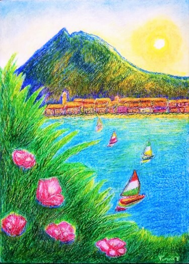 Painting titled "Regata sul Garda n°…" by Franco Forante, Original Artwork, Pastel