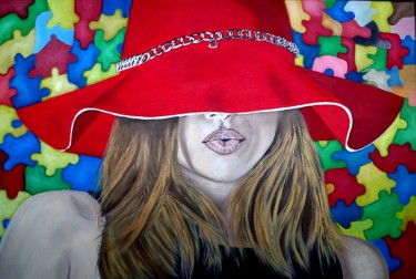 Painting titled "Ragazza con cappell…" by Franco Fumo, Original Artwork, Oil