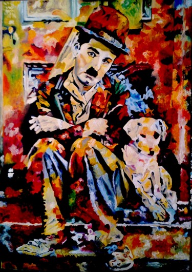 Malarstwo zatytułowany „Charlie Chaplin” autorstwa Franco Fumo, Oryginalna praca, Olej